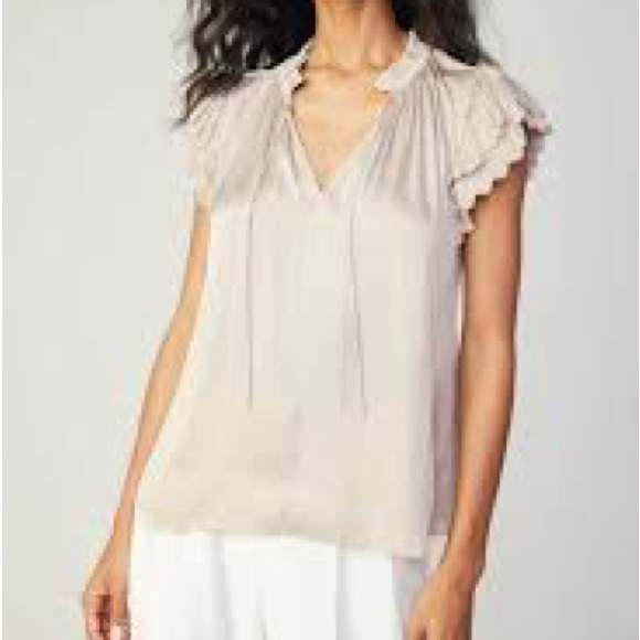 Current Air Tops - Current Air Cream Flutter Sleeve Ruffled Blouse